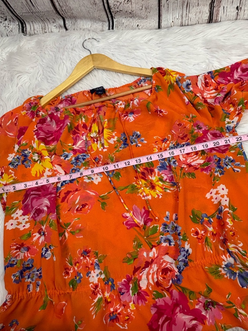 CHAPS Women’s Large Orange Floral Print Blouse Tie‎ Neck Woven Fabric Small Flaw - Picture 14 of 16